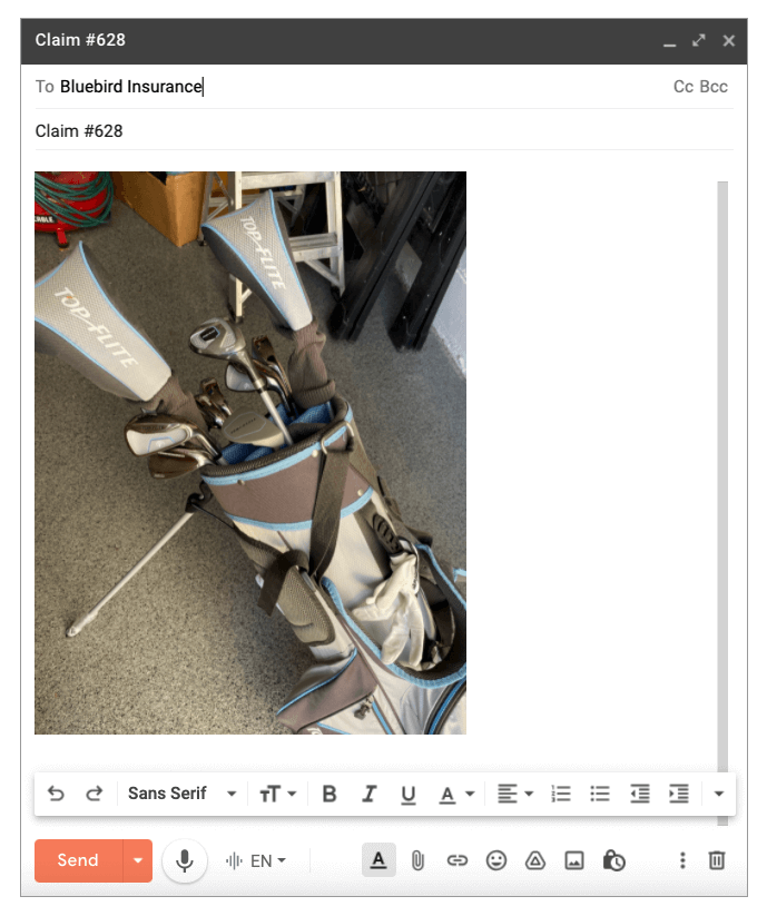 a photo of golf clubs being embedded into a new email