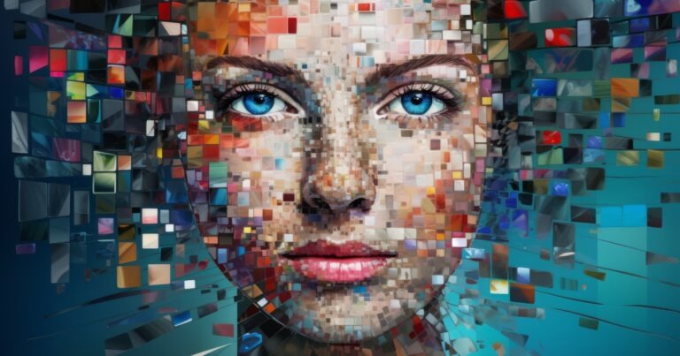 Pixelated computer generated female face